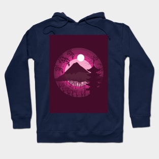 Pagoda Mount Fuji Silhouette Illustration Hoodie